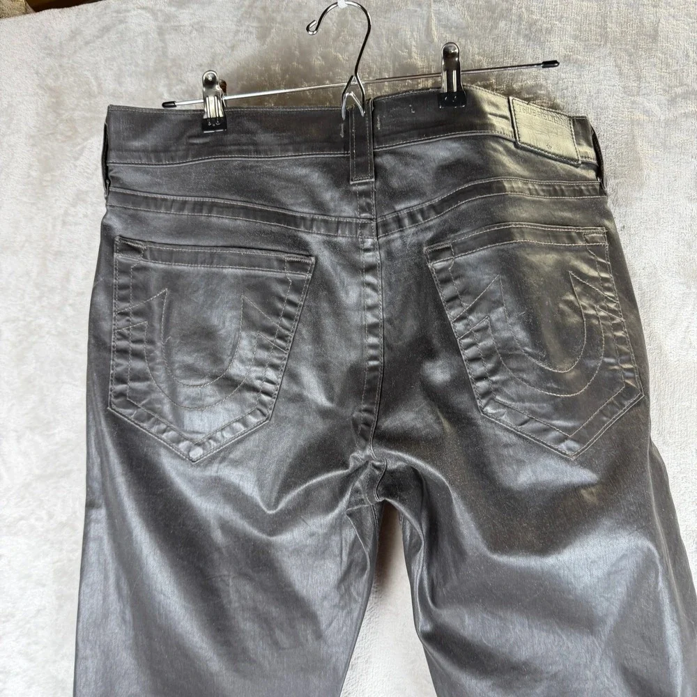 True Religion Dean Tapered Waxed Coated Jeans Charcoal Grey Mens 35x33
